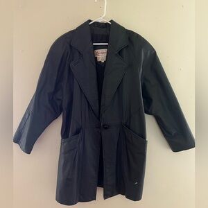 Bechamel Oversized Fit Black Leather Jacket